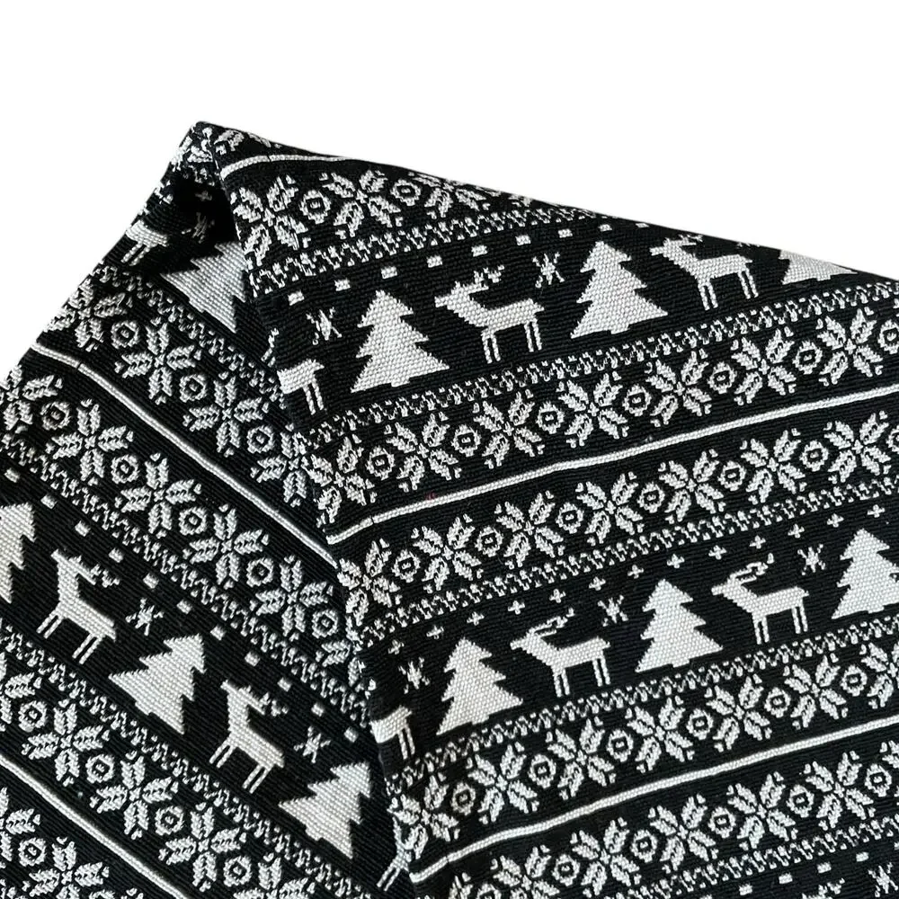 Rachel Zoe Christmas Tree Reindeer Table Runner 16x90 Holiday Black & White New